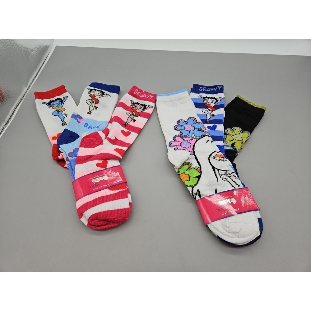 Betty Boop Crew Cut Groovy Designer Socks Womens Size 9-11 Lot Of 2‎ Six Total
